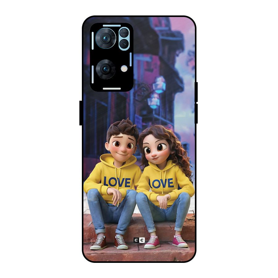 Cute Couple Sitting Metal Back Case for Oppo Reno7 Pro 5G