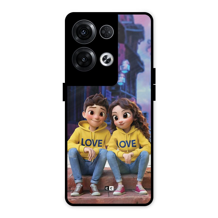 Cute Couple Sitting Metal Back Case for Oppo Reno8 Pro 5G