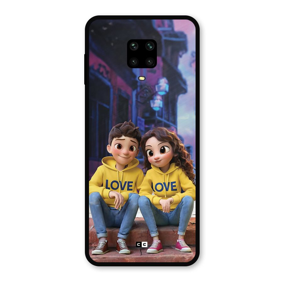 Cute Couple Sitting Metal Back Case for Poco M2