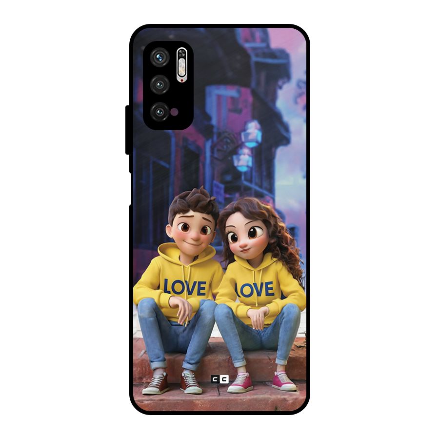 Cute Couple Sitting Metal Back Case for Poco M3 Pro 5G