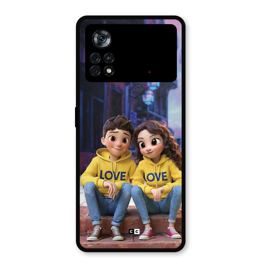 Cute Couple Sitting Metal Back Case for Poco X4 Pro 5G