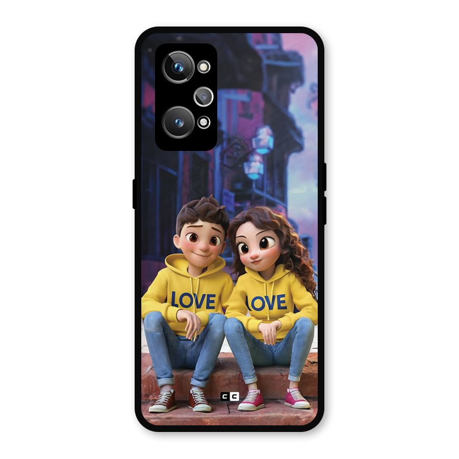 Cute Couple Sitting Metal Back Case for Realme GT 2