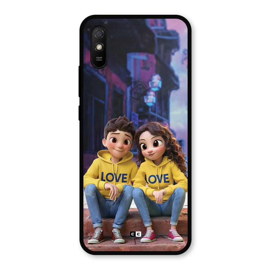 Cute Couple Sitting Metal Back Case for Redmi 9a