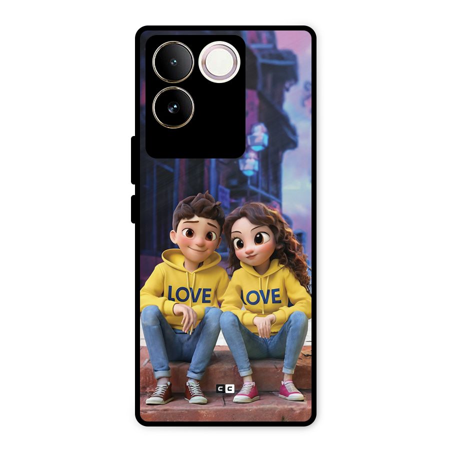 Cute Couple Sitting Metal Back Case for Vivo T2 Pro