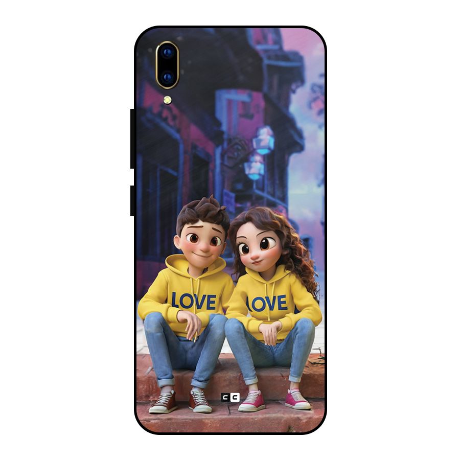 Cute Couple Sitting Metal Back Case for Vivo V11 Pro