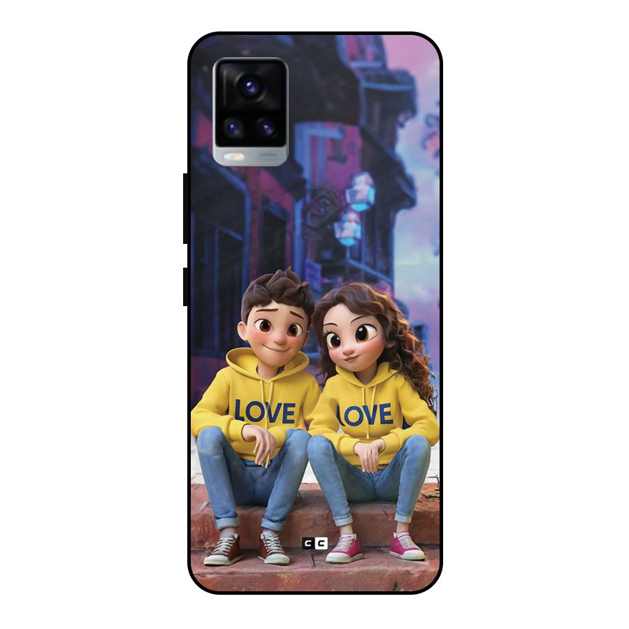 Cute Couple Sitting Metal Back Case for Vivo V20