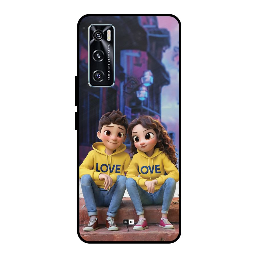 Cute Couple Sitting Metal Back Case for Vivo V20 SE