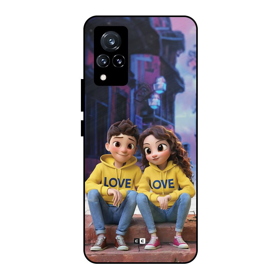Cute Couple Sitting Metal Back Case for Vivo V21 5G