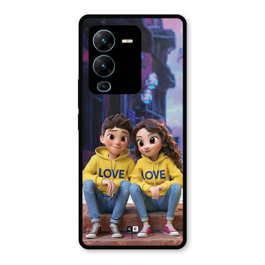 Cute Couple Sitting Metal Back Case for Vivo V25 Pro