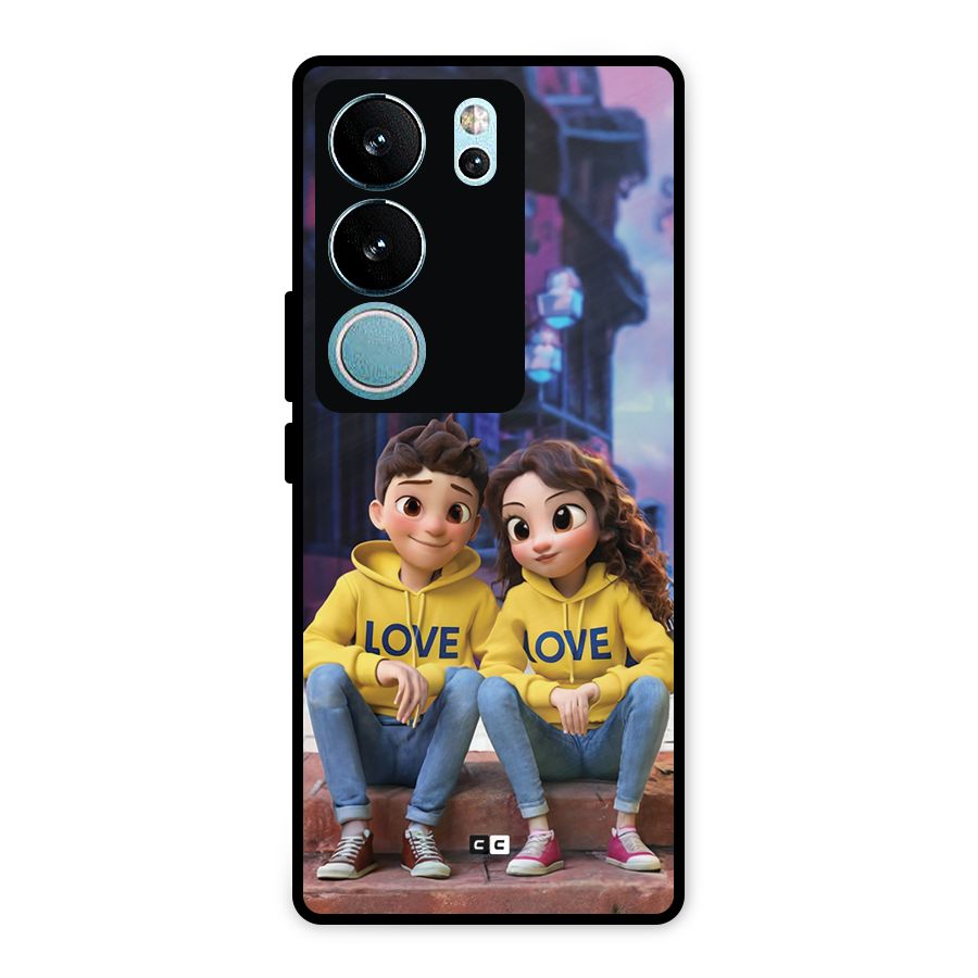 Cute Couple Sitting Metal Back Case for Vivo V29