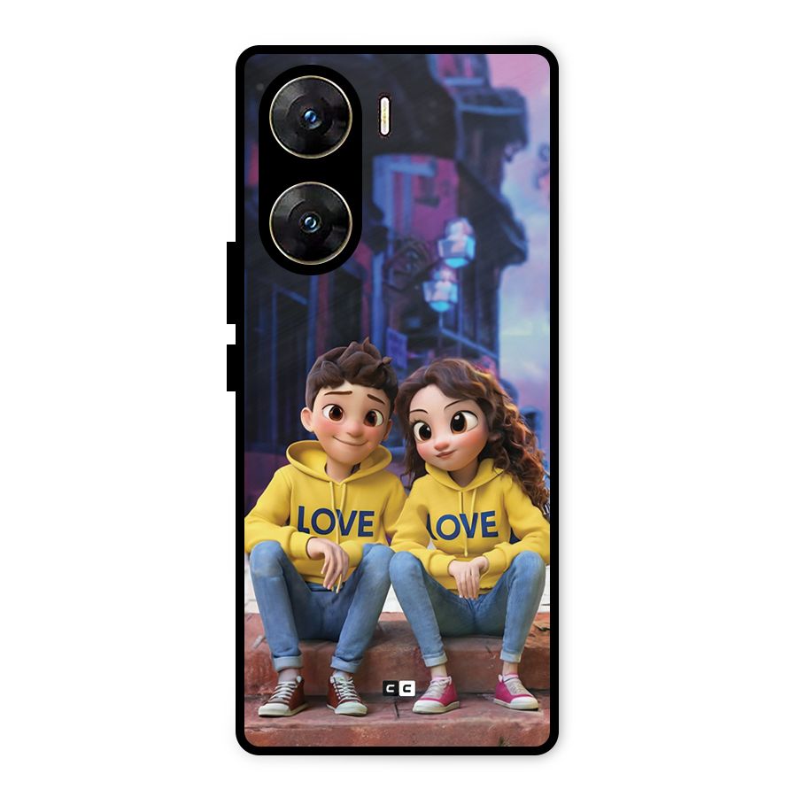 Cute Couple Sitting Metal Back Case for Vivo V29e