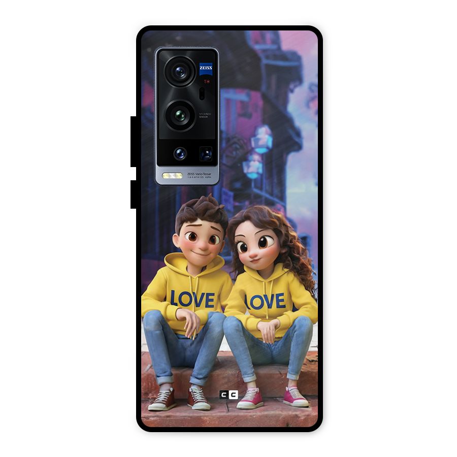 Cute Couple Sitting Metal Back Case for Vivo X60 Pro Plus