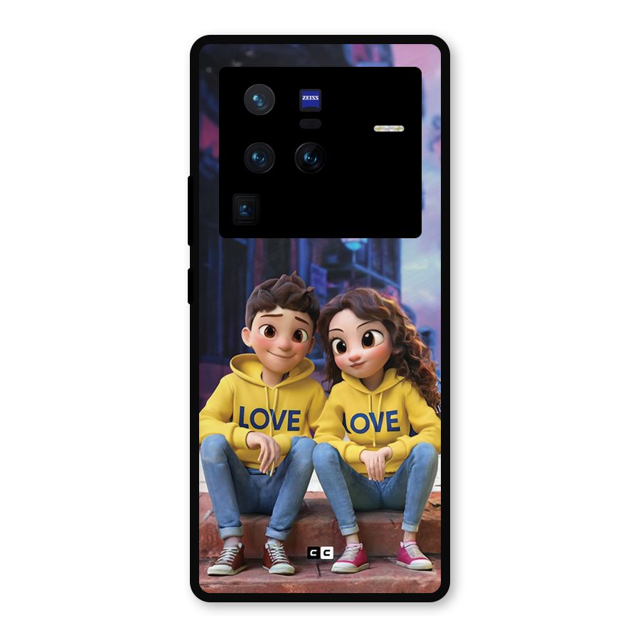 Cute Couple Sitting Metal Back Case for Vivo X80 Pro