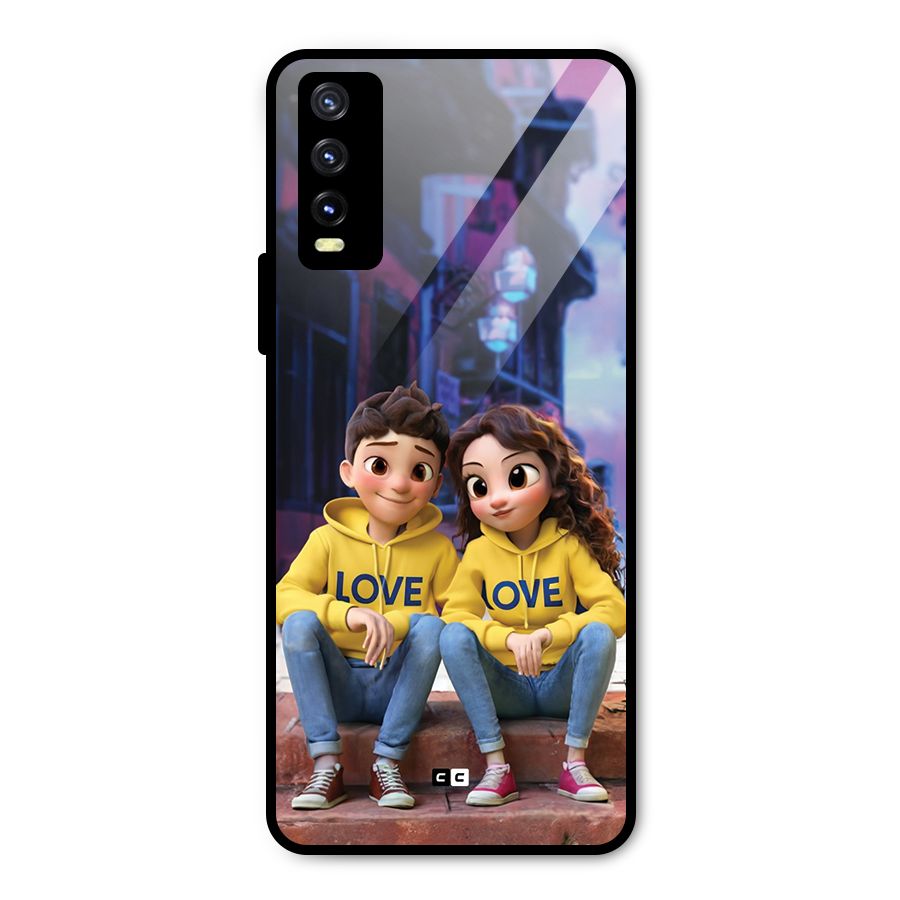 Cute Couple Sitting Metal Back Case for Vivo Y20t