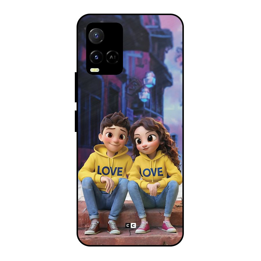Cute Couple Sitting Metal Back Case for Vivo Y21