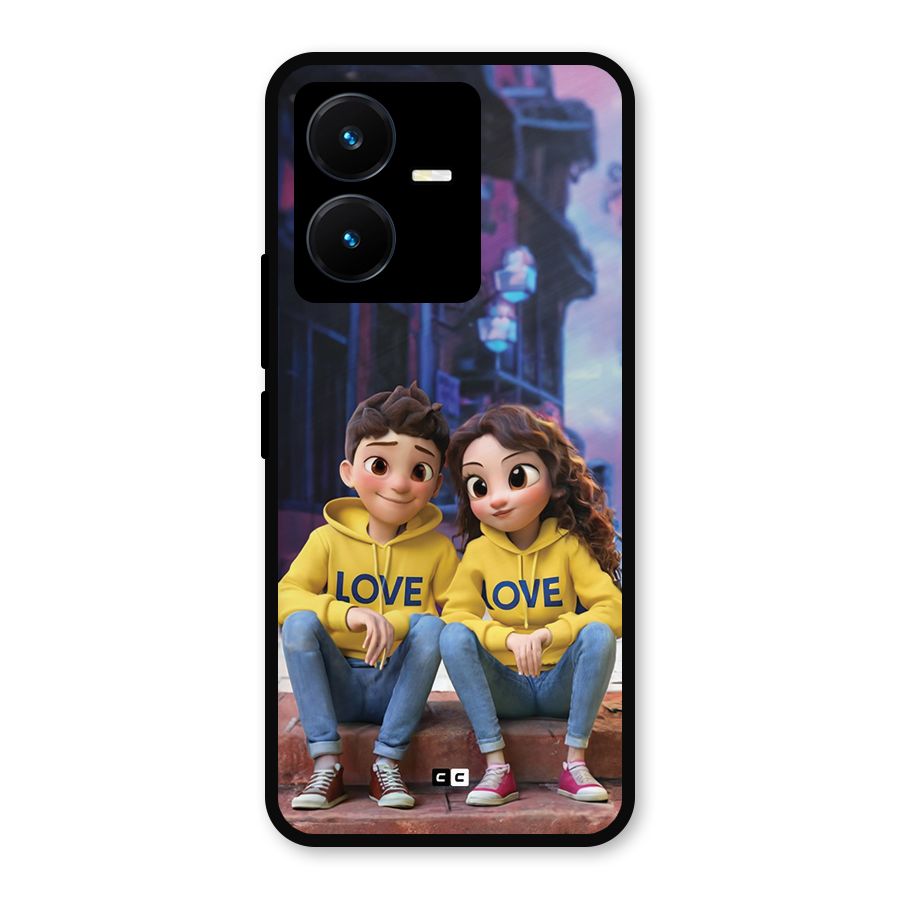 Cute Couple Sitting Metal Back Case for Vivo Y22