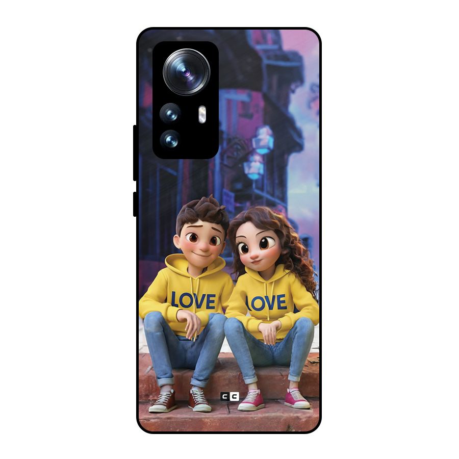 Cute Couple Sitting Metal Back Case for Xiaomi 12 Pro