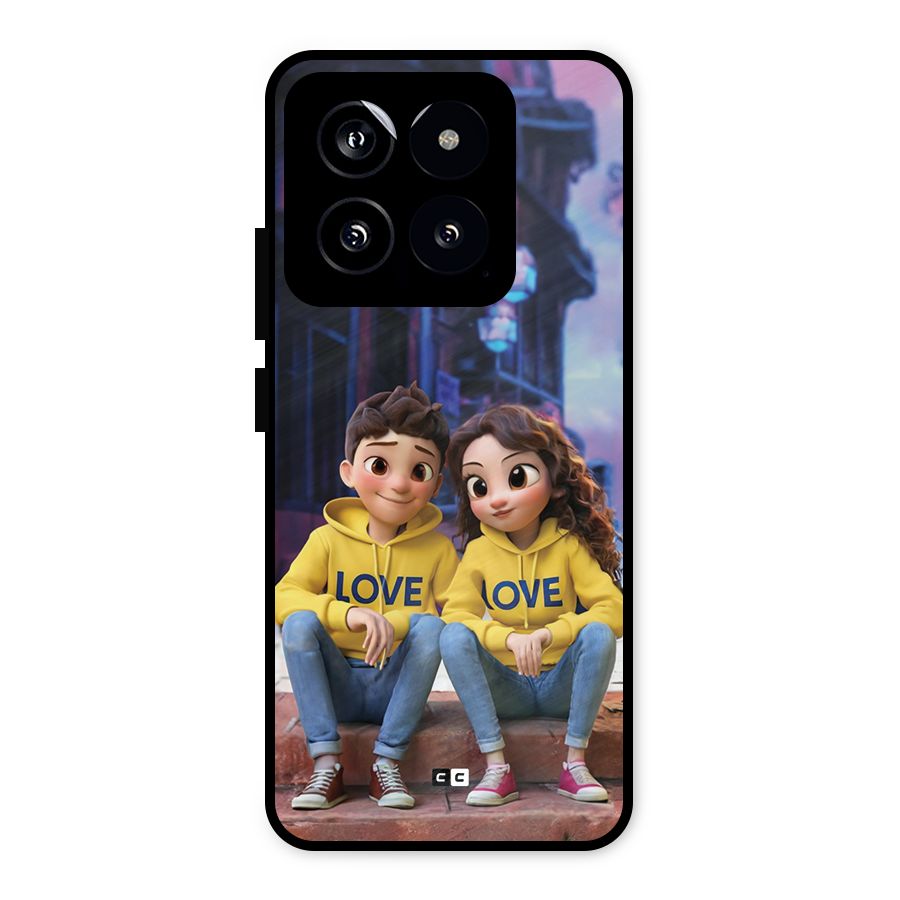 Cute Couple Sitting Metal Back Case for Xiaomi 14