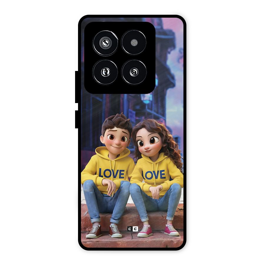 Cute Couple Sitting Metal Back Case for Xiaomi 14 Pro