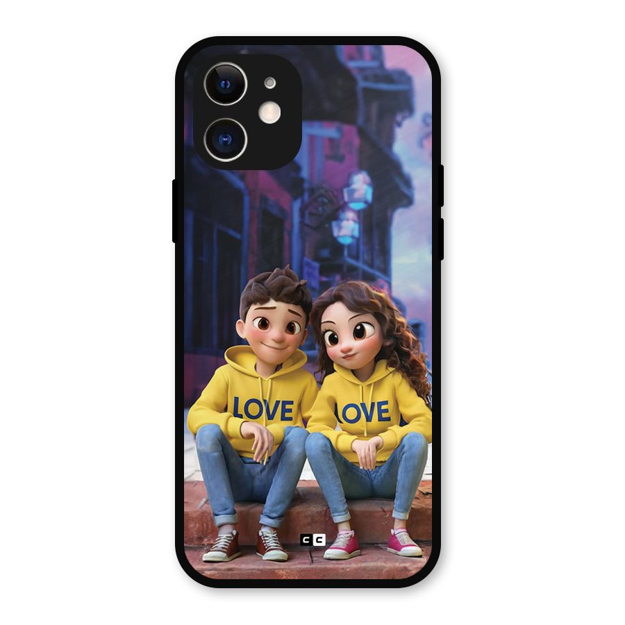 Cute Couple Sitting Metal Back Case for iPhone 12
