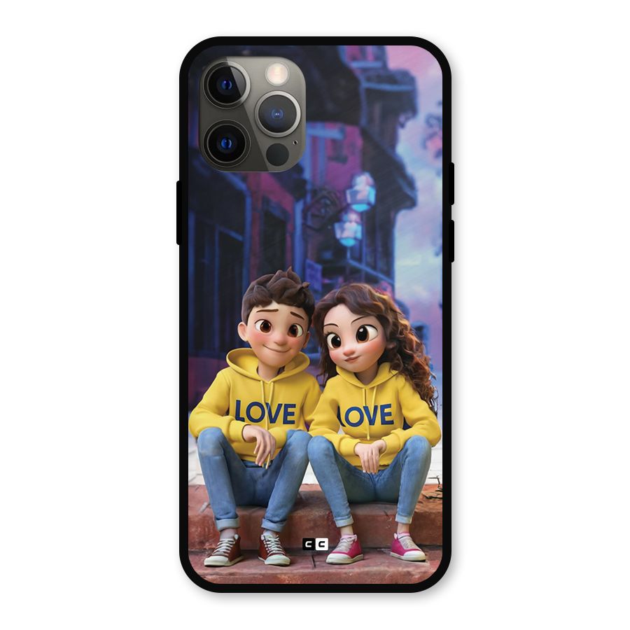 Cute Couple Sitting Metal Back Case for iPhone 12 Pro