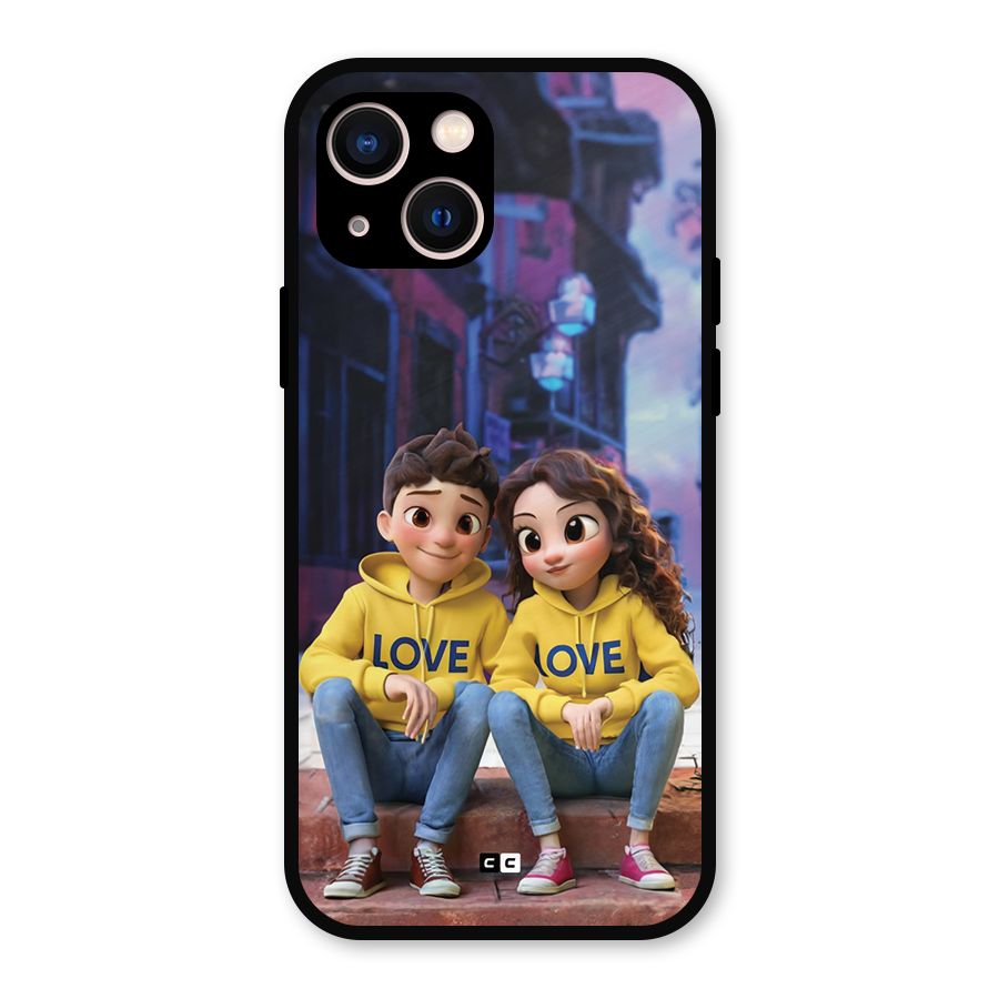 Cute Couple Sitting Metal Back Case for iPhone 13