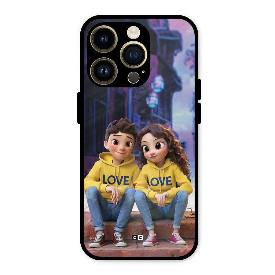 Cute Couple Sitting Metal Back Case for iPhone 14 Pro