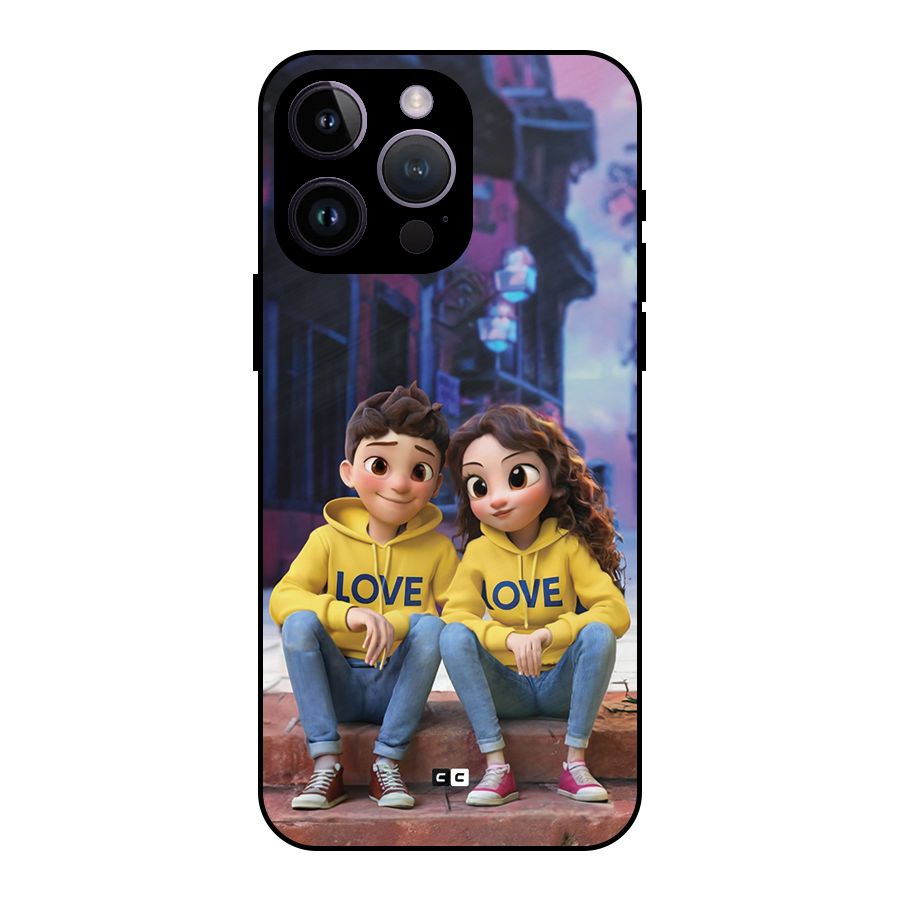 Cute Couple Sitting Metal Back Case for iPhone 14 Pro Max