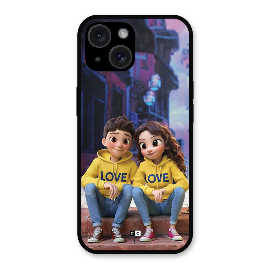 Cute Couple Sitting Metal Back Case for iPhone 15