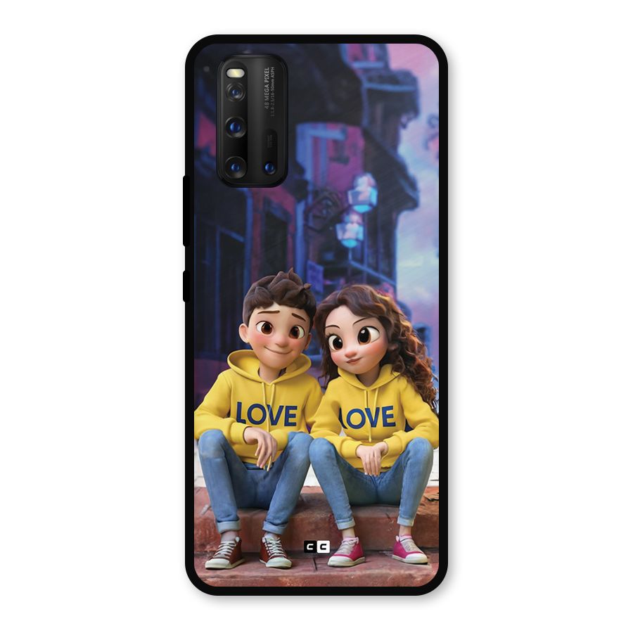 Cute Couple Sitting Metal Back Case for iQOO 3