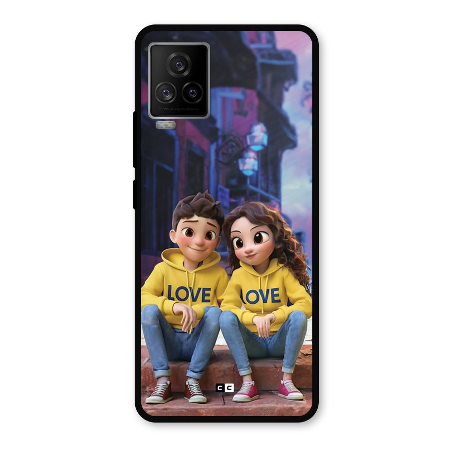 Cute Couple Sitting Metal Back Case for iQOO 7 Legend 5G