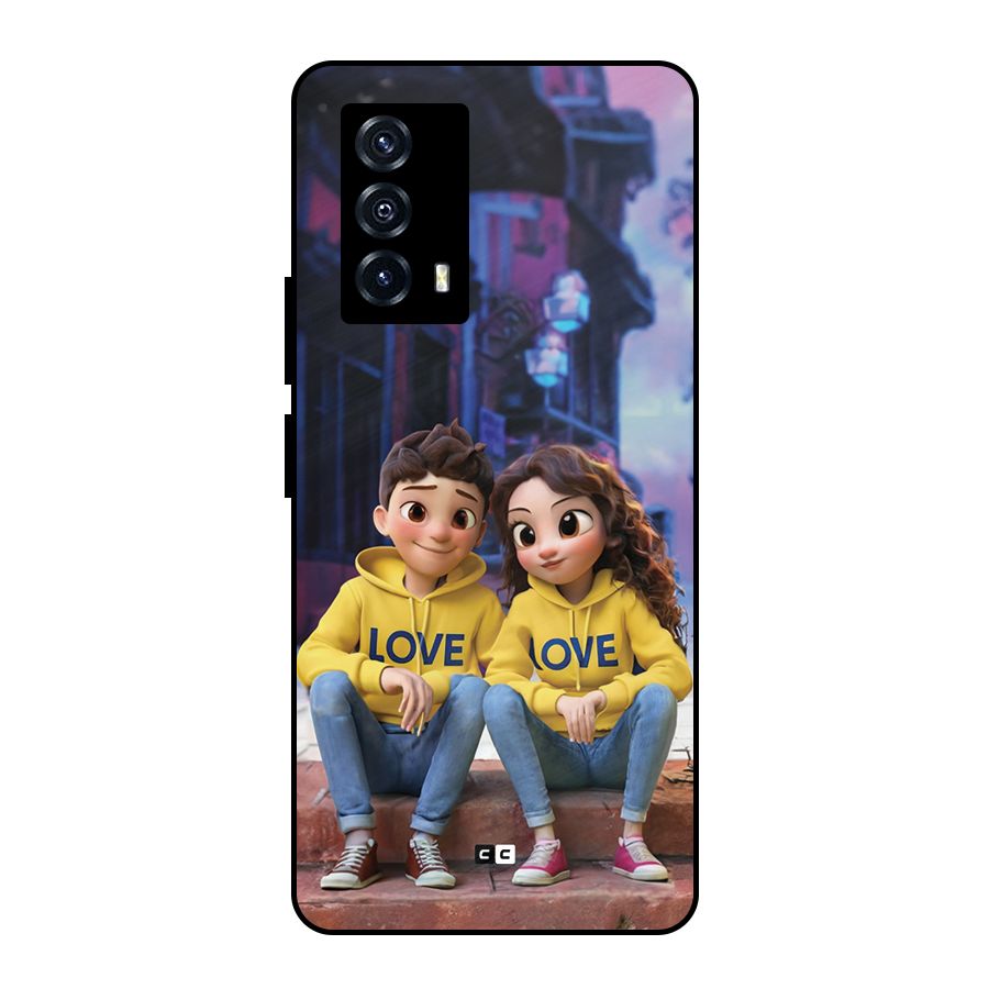Cute Couple Sitting Metal Back Case for iQOO Z5