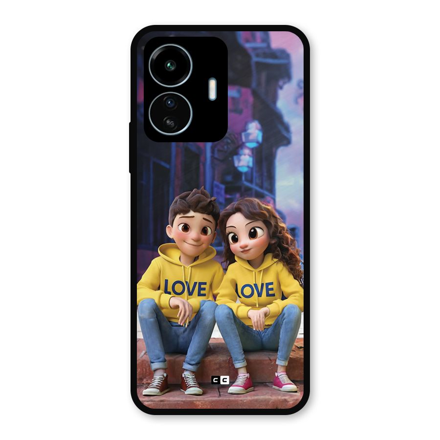 Cute Couple Sitting Metal Back Case for vivo iQOO Z6 Lite 5G