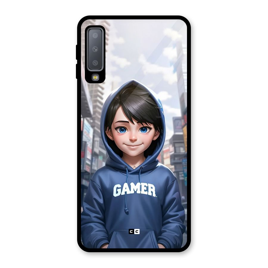 Cute Gamer Glass Back Case for Galaxy A7 (2018)
