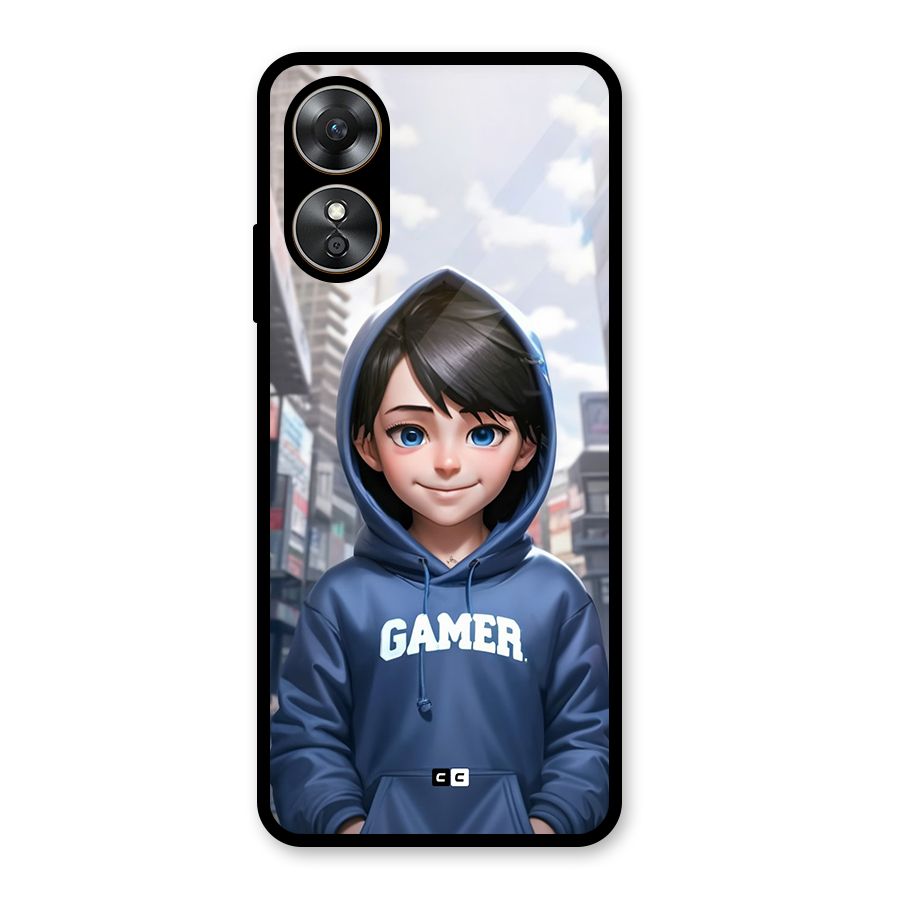 Cute Gamer Glass Back Case for Oppo A17