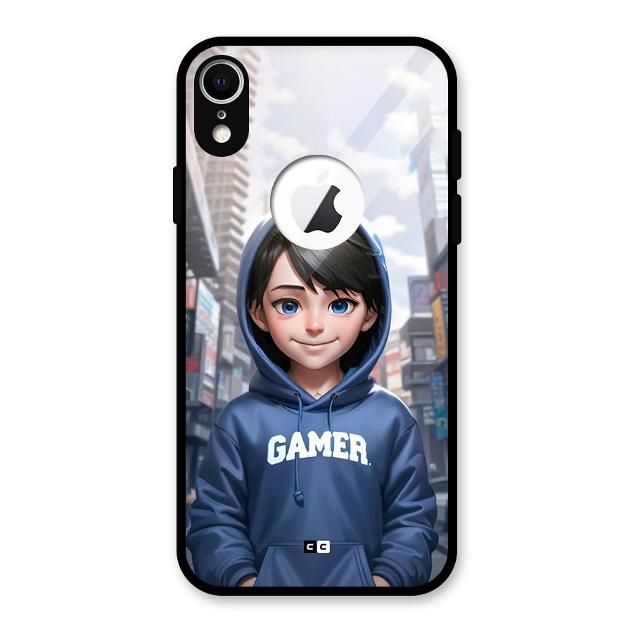 Cute Gamer Glass Back Case for iPhone XR Logo Cut