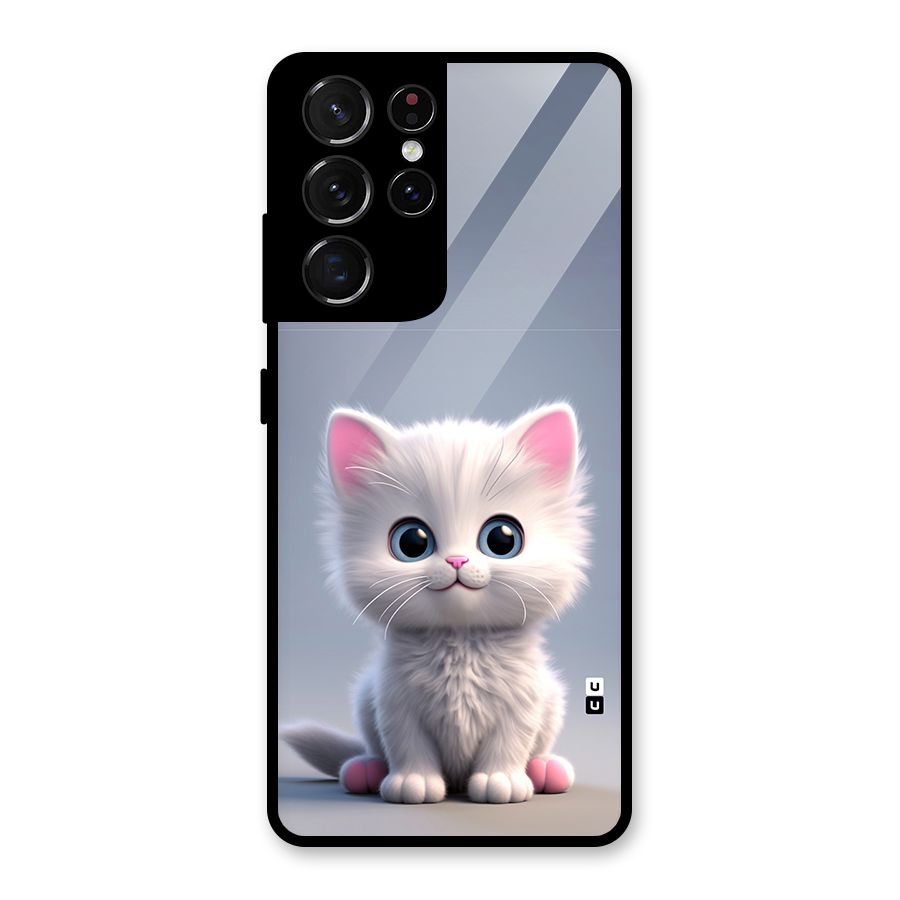 Cute Kitten Sitting Glass Back Case for Galaxy S21 Ultra 5G