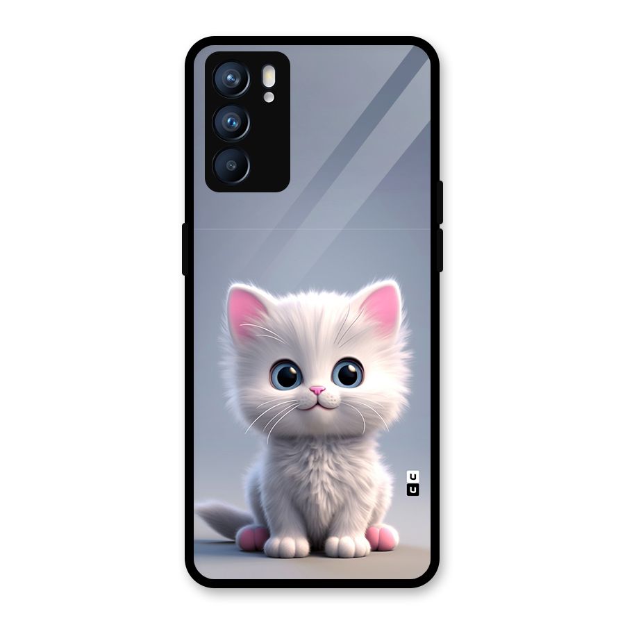 Cute Kitten Sitting Glass Back Case for Oppo Reno6 5G