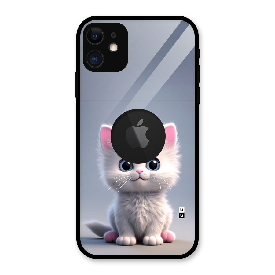 Cute Kitten Sitting Glass Back Case for iPhone 11 Logo Cut