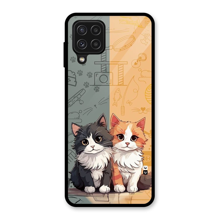 Cute Lovely Cats Glass Back Case for Galaxy A22 4G