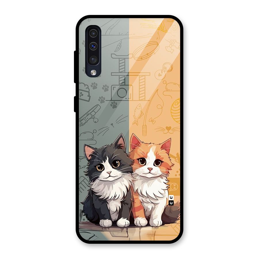 Cute Lovely Cats Glass Back Case for Galaxy A50