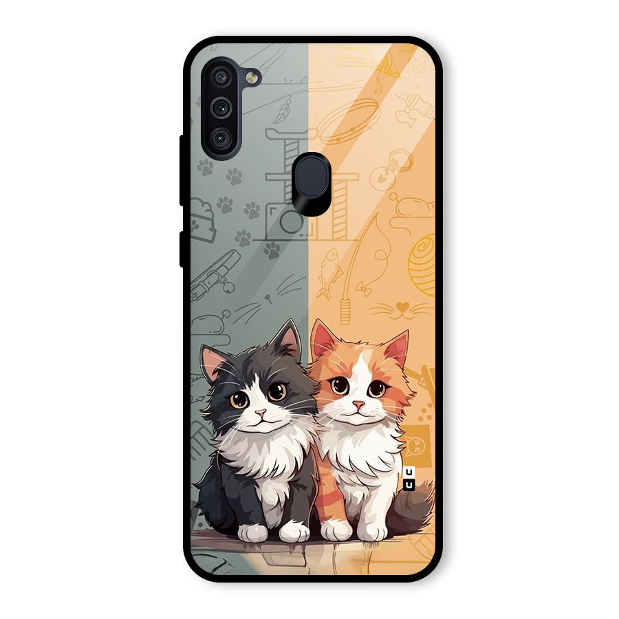 Cute Lovely Cats Glass Back Case for Galaxy M11