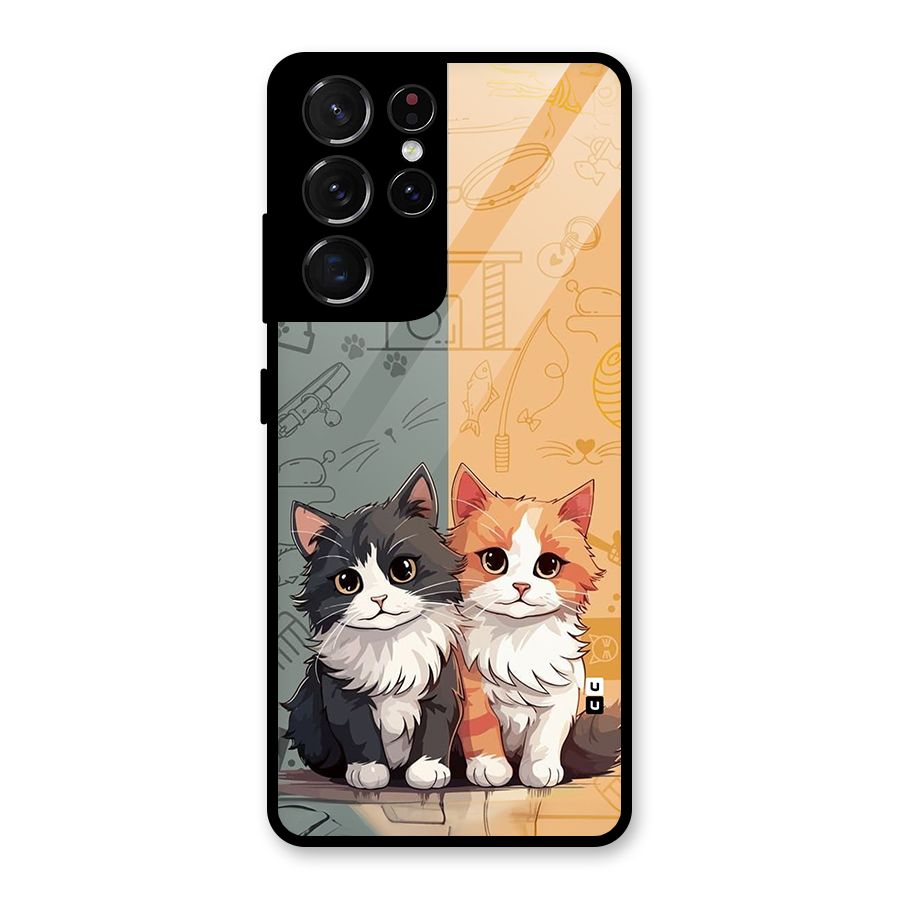 Cute Lovely Cats Glass Back Case for Galaxy S21 Ultra 5G