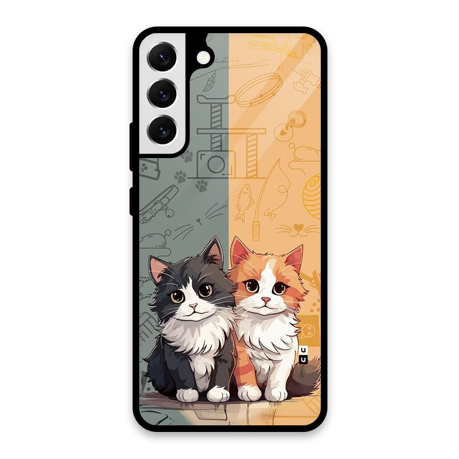 Cute Lovely Cats Glass Back Case for Galaxy S22 Plus 5G