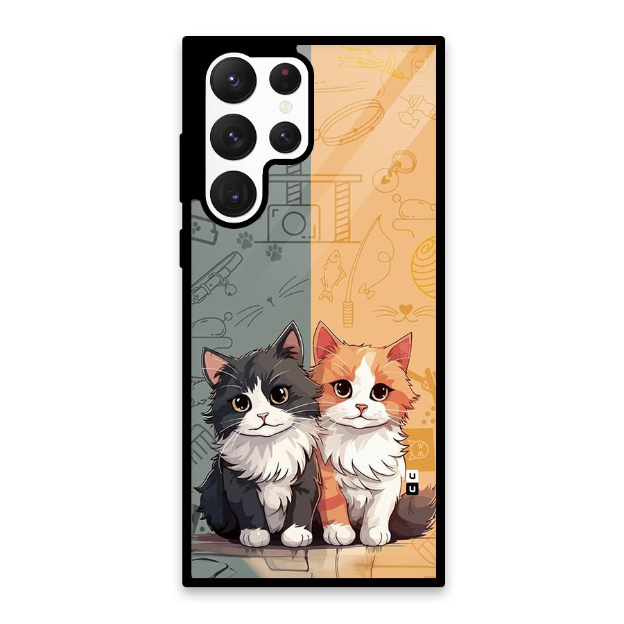 Cute Lovely Cats Glass Back Case for Galaxy S22 Ultra 5G