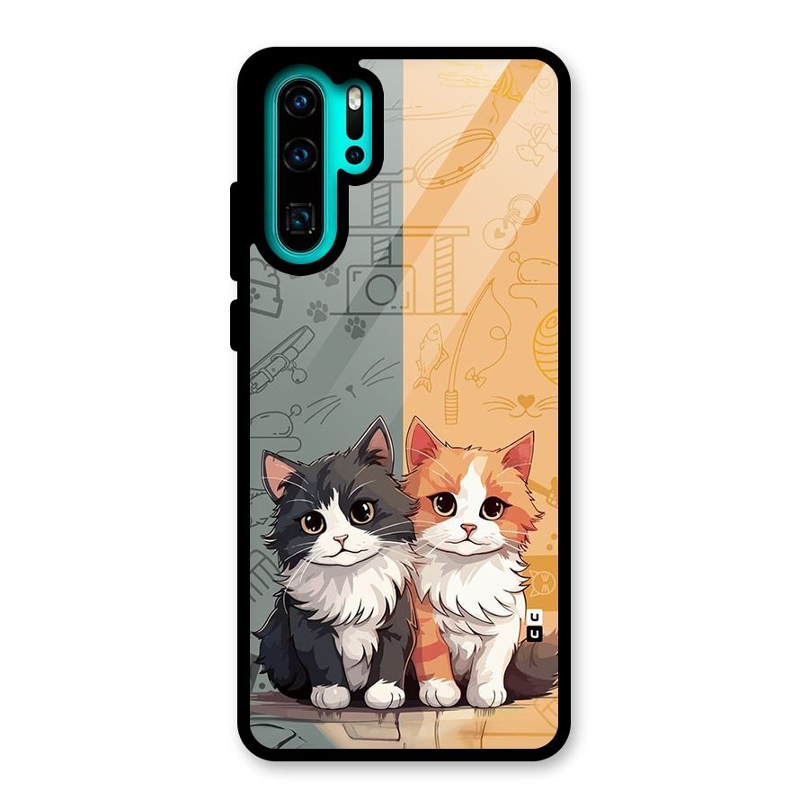 Cute Lovely Cats Glass Back Case for Huawei P30 Pro