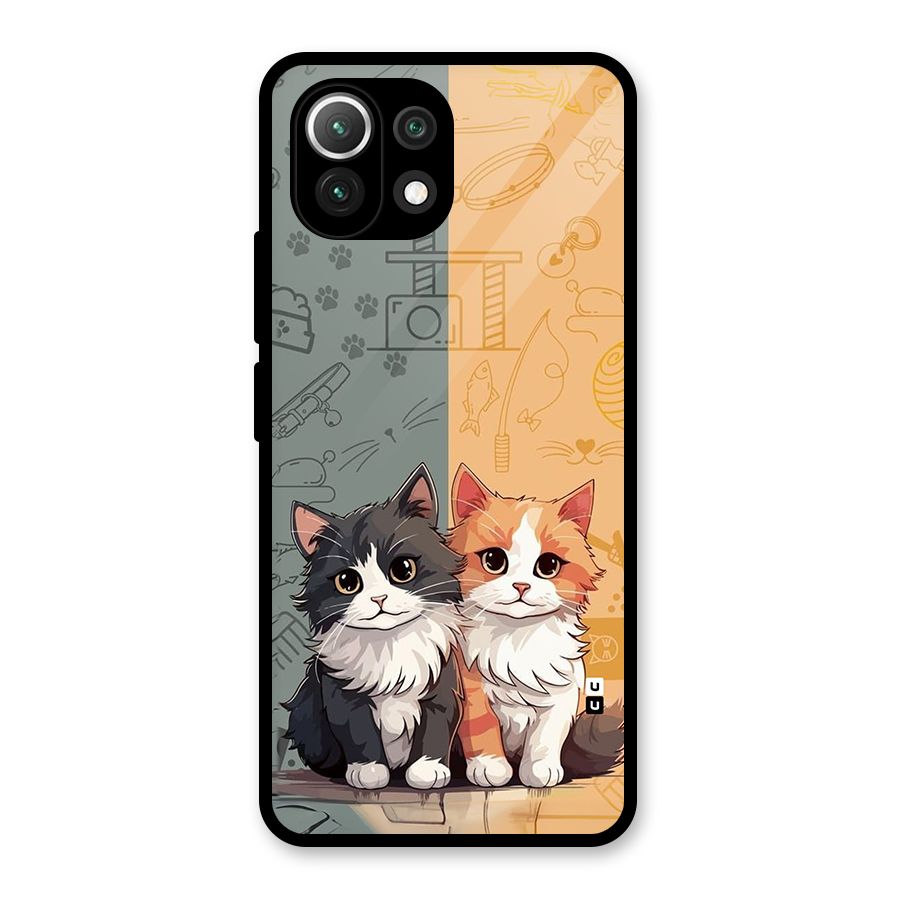 Cute Lovely Cats Glass Back Case for Mi 11 Lite