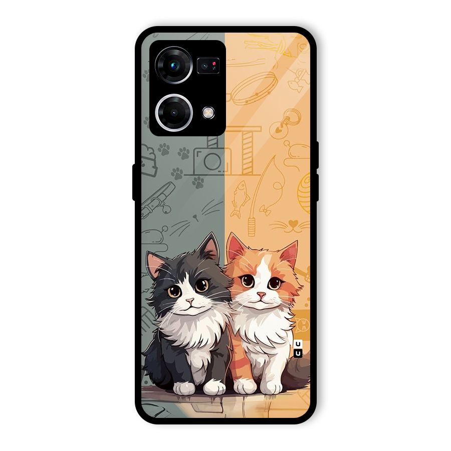 Cute Lovely Cats Glass Back Case for Oppo F21 Pro 5G
