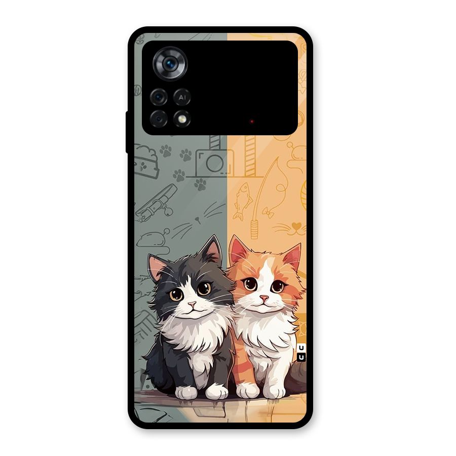 Cute Lovely Cats Glass Back Case for Poco X4 Pro 5G