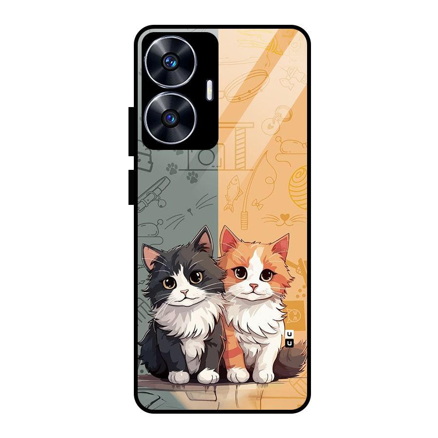 Cute Lovely Cats Glass Back Case for Realme Narzo N55